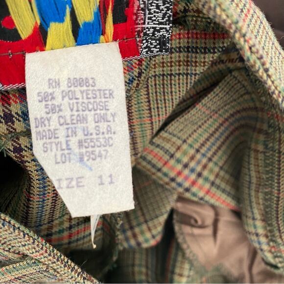 Vintage 1987 Ollie High Waist Olive Green Plaid Mom Pants NWTs Junior 11 Large - Picture 9 of 9